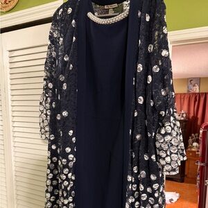 Navy Dress with Navy & White Polka Dot Lace Overlay